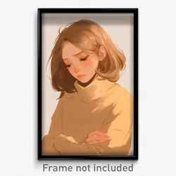 Art Poster - Girl Feeling Sadness Wearing Zealous Beige Sweater (Art Print)