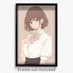 Art Poster - Girl Feeling Insecurity, Comfortable White Bowtie (Art Print)