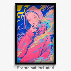 Anime Art Poster - Girl Feeling Bewildered Wearing Fresh Pink Hoodie (Print)