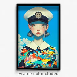 Art Poster - Girl Feeling Anxious Wearing Homely Naval Uniform (Art Print)