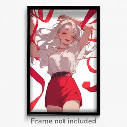 Anime Art Poster - Girl Feeling Positive Wearing Smooth Red Ribbon (Print)
