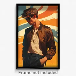 Movie Art Poster - Man Feeling Satisfaction, Silver Brown Cardigan (Film Print)