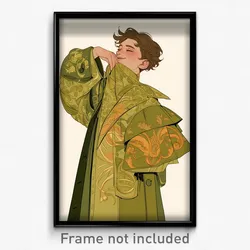 Art Poster - Boy Feeling Friendliness Wearing Imaginative Green Coat (Print)