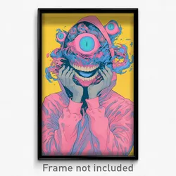 Art Poster - Man Feeling Grinning Wearing Notable Pink Hoodie (Art Print)