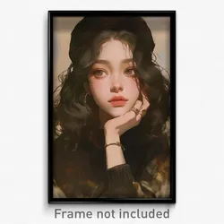 Art Poster - Girl Feeling Rattled Wearing Homely Black Headwear (Art Print)