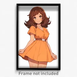 Anime Art Poster - Girl Feeling Pessimism Wearing Flippant Orange Dress (Print)