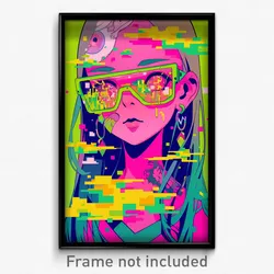 Anime Art Poster - Girl Feeling Discombobulated. Green Tinted Eyewear
