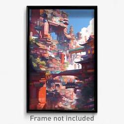 Art Poster - Basic Chinese City (Psychedelic Trippy Weird 11x17 Print)