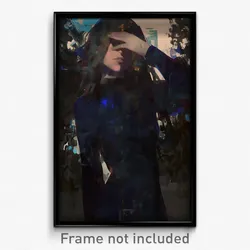 Art Poster - Woman Feeling Nostalgic Wearing Cluttered Blue Bodysuit (Art Print)