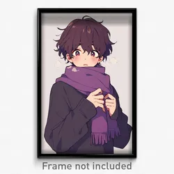Anime Art Poster - Boy Feeling Unsure Wearing Taut Purple Scarf (Print)