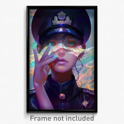 Art Poster - Woman Feeling Thankful Wearing Modern Naval Uniform (Art Print)