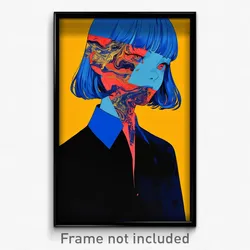 Art Poster - Girl Feeling Bewildered Wearing Offbeat Blue Collar (Print)
