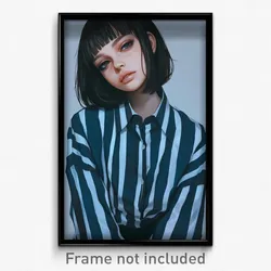 Art Poster - Girl Feeling Brazen Wearing Wiry Vertical Striped Shirt (Art Print)