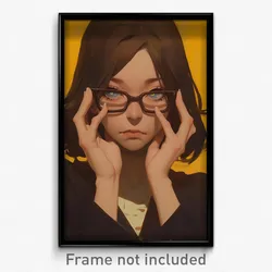 Anime Art Poster - Woman Feeling Numb, Amusing Grey Framed Eyewear (Print)