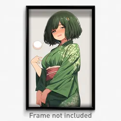 Anime Art Poster - Woman Feeling Bewildered, Spherical Green Kimono (Print)