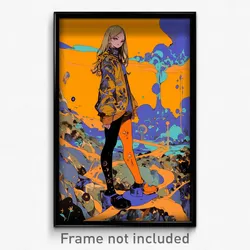 Art Poster - Girl Feeling Suspicious Wearing Complex Orange Legwear (Print)