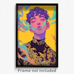 Art Poster - Boy Feeling Gratitude Wearing Bulky Gold Trim (Print)