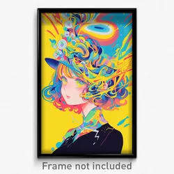 Anime Art Poster - Woman Feeling Comfortable, Grandiose Grey Headwear (Print)