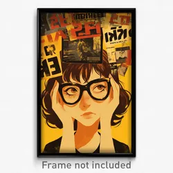 Hebrew Movie Poster - Girl Feeling Doubt, Messy Black Framed Eyewear (Art Print)