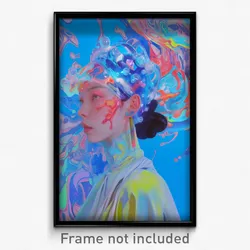 Art Poster - Girl Feeling Love Wearing Prestigious Aqua Headwear (Print)