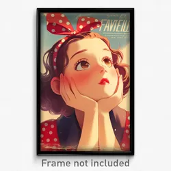 French Movie Poster - Girl Feeling Apprehension, Cherry Polka Dot Ribbon (Print)