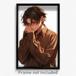 Anime Art Poster - Boy Feeling Shame Wearing Accomplished Brown Shirt (Print)