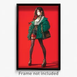 Anime Art Poster - Woman Feeling Envy Wearing Cherry Green Legwear (Print)