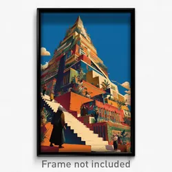 French Movie Poster - Simplistic Ziggurat (France Retro Film Art Print)