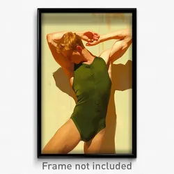 Art Poster - Man Feeling Satisfaction Wearing Acrobatic Green Leotard (Print)