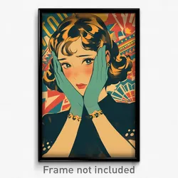 Spanish Movie Poster - Woman Feeling Helpless, Quirky Aqua Gloves (Art Print)