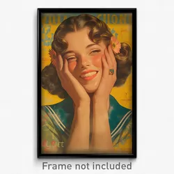 Spanish Movie Poster - Woman Feeling Enchanted, Realistic Blue Sailor Collar