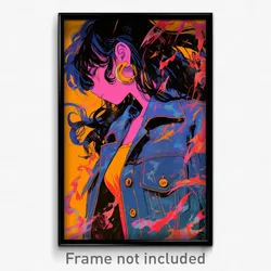Anime Art Poster - Woman Feeling Pity Wearing Sturdy Denim Jacket (Print)