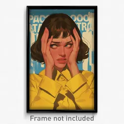 Greek Movie Poster - Woman Feeling Alarmed, Fluid Yellow Jacket (Art Print)