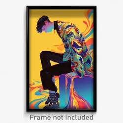Art Poster - Boy Feeling Negative Wearing Flashy Clothes Writing (Print)