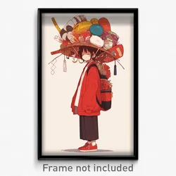 Anime Art Poster - Man Feeling Idleness Wearing Cluttered Red Headwear (Print)