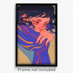 Anime Art Poster - Girl Feeling Dispirited Wearing Wavy Shared Scarf (Print)