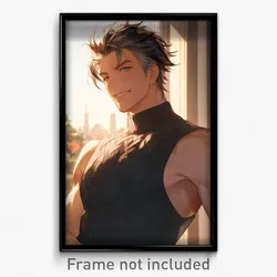 Anime Art Poster - Man Feeling Grinning Wearing Fancy Sleeveless Sweater (Print)