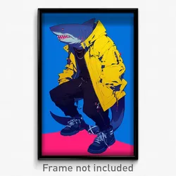 Anime Art Poster - Saw Shark Feeling Overwhelmed Wearing Poking Yellow Jacket