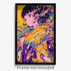 Anime Art Poster - Girl Feeling Paranoid Wearing Cheery Yellow Kimono (Print)