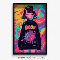 Anime Art Poster - Woman Feeling Loathing Wearing Wooden Black Sweater (Print)