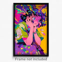 Anime Art Poster - Woman Feeling Negative Wearing Crazy Gift Bag (Print)