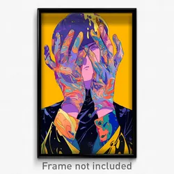 Anime Art Poster - Man Feeling Shame Wearing Multicolored Gloves (Print)