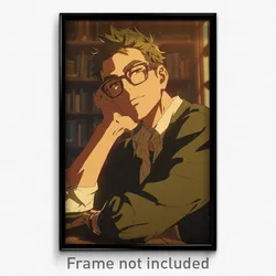 Anime Art Poster - Men Feeling Self Confident Wearing Slimy Rectangular Eyewear
