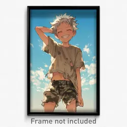Anime Art Poster - Boy Feeling Grinning Wearing Grandiose Torn Shorts (Print)