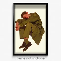 Anime Art Poster - Man Feeling Lazy Wearing Old Fashioned Green Coat (Print)