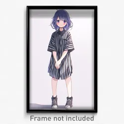 Anime Art Poster - Man Feeling Regret, Black And White Vertical Striped Dress