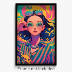 Movie Art Poster - Girl Feeling Carefree, Royal Pinstripe Shirt (Film Print)