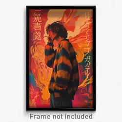 Chinese Movie Poster - Man Feeling Pensiveness, Aged Striped Sweater (Art Print)