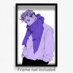 Art Poster - Man Feeling Boredom Wearing Taut Purple Neckerchief (Art Print)