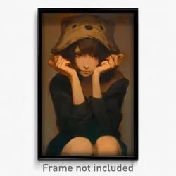 Art Poster - Girl Feeling Suspense Wearing Noisy Animal Hat (Print)